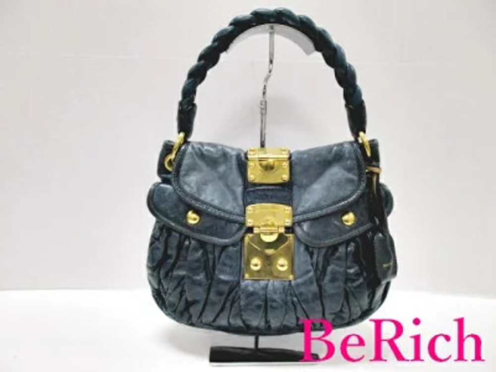 Miu Miu shoulder bag Matelasse Navy Blue distressed leather Handbag
